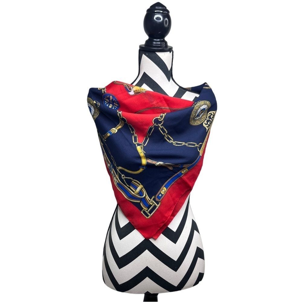 Equestrian Western Gold Chain-Link Old Money Square Scarf